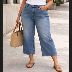 NYDJ Wide Leg Capri Jeans 16P Blue Lift Tuck Denim Cropped Stretch High Rise
